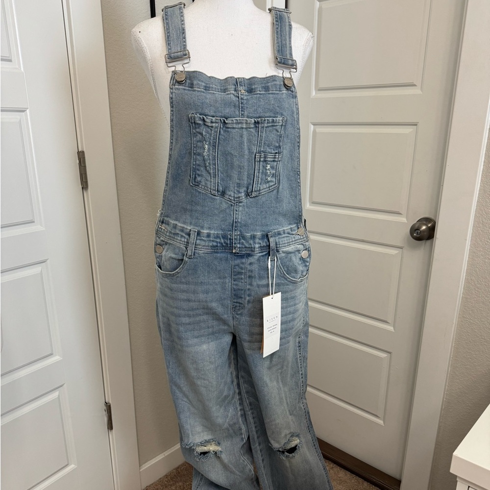 NWT Risen Los Angeles Wide Leg Distressed Denim Overalls